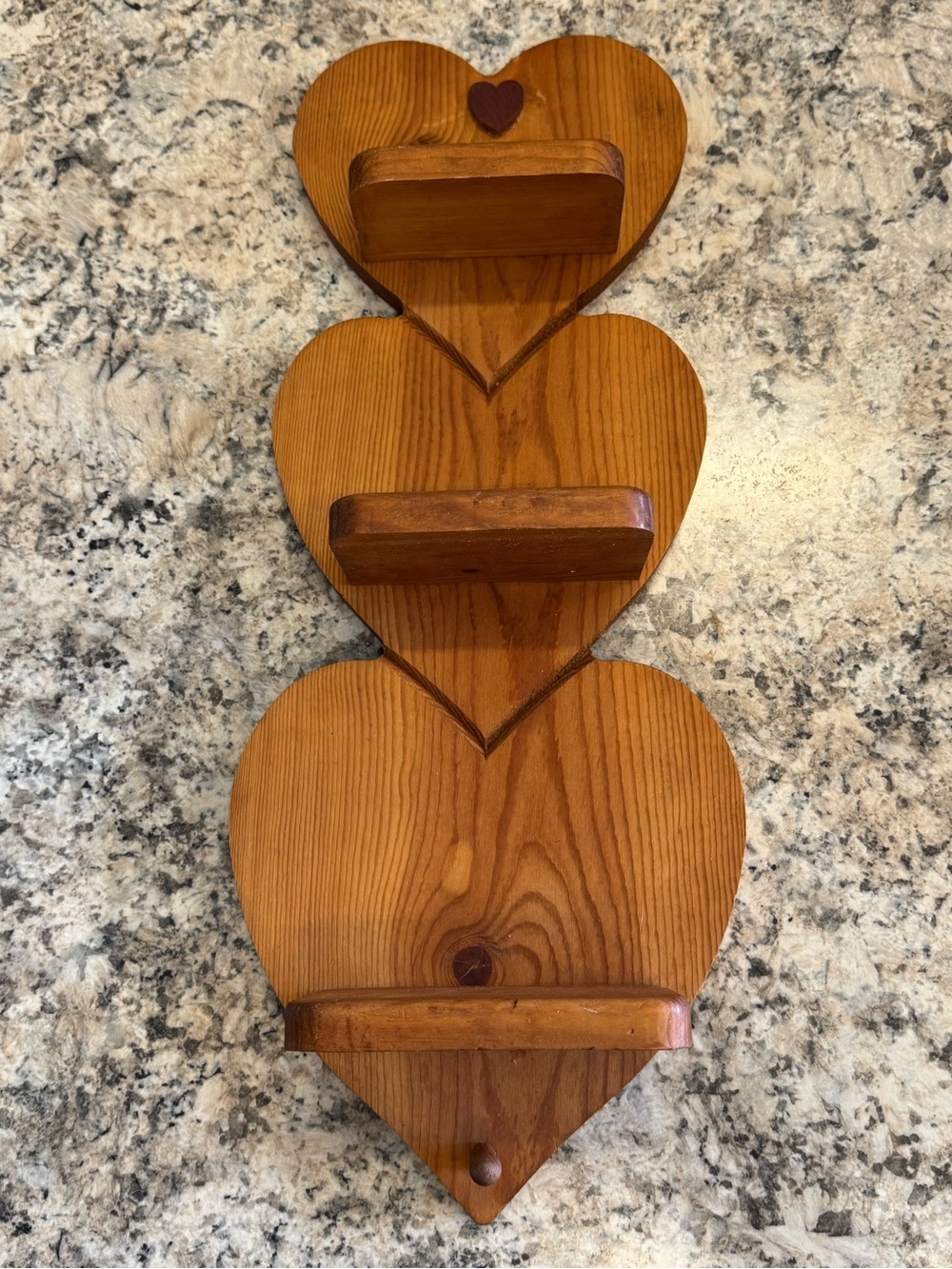 Triple Heart Wooden Wall Shelf - Brown